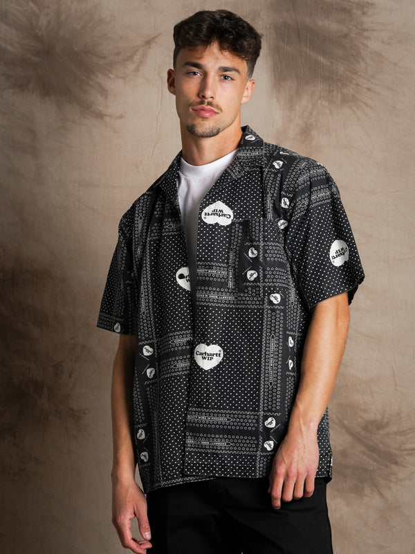 Carhartt Heart Bandana Camicia Manica Corta White/Black Stone Washed